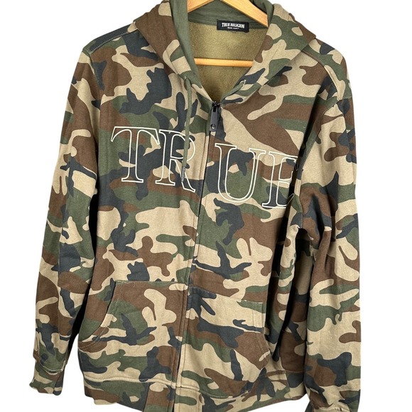 True Religion Other - True Religion Mens Camo Full Zip Hoodie TRUE RLGN Embroidered Green Brown XL